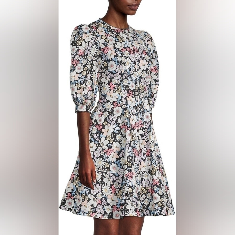 Rachel Parcell Floral Cotton Puff Sleeves Mini Dress Size LG